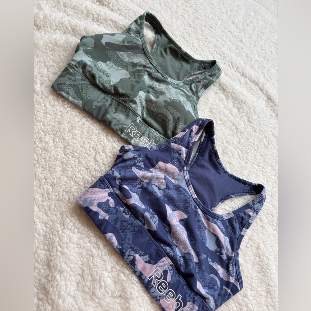 2 Pack Reebok Green and Blue Camouflage Sports Bras - Picture 2 of 7